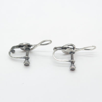 925 Sterling Silver Vintage Treble Clef Music Screw Back Earrings