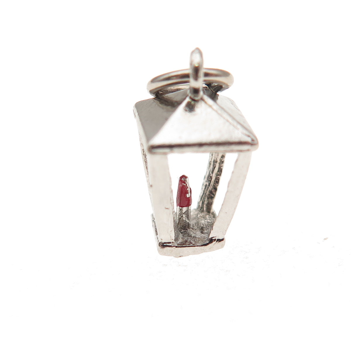 925 Sterling Silver Antique Art Deco Enamel Lantern Oxidized 3D Charm Pendant