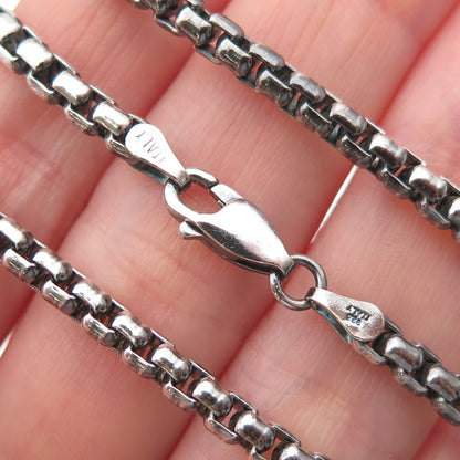925 Sterling Silver Vintage Italy Round Box Chain Oxidized Necklace 18"