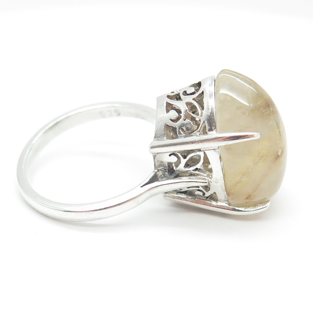 925 Sterling Silver Vintage Real Rutilated Quartz Ring Size 8.25