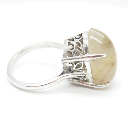925 Sterling Silver Vintage Real Rutilated Quartz Ring Size 8.25