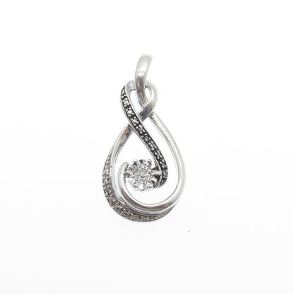 925 Sterling Silver Real Round-Cut Black & White Diamond Infinity Pendant
