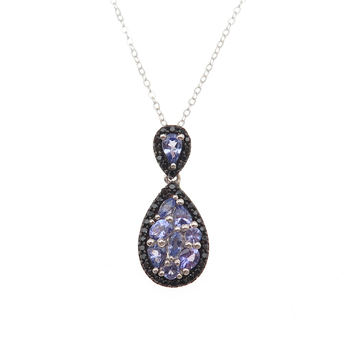 Chuck Clemency 925 Sterling Silver Real Tanzanite & Black Spinel Necklace 20"