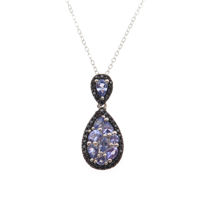 Chuck Clemency 925 Sterling Silver Real Tanzanite & Black Spinel Necklace 20"