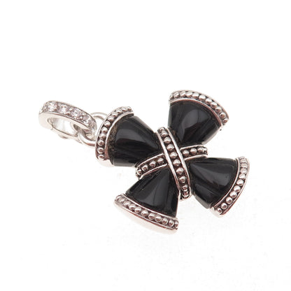 Judith Ripka 925 Sterling Silver Real Black Onyx & C Z Cross Charm Pendant