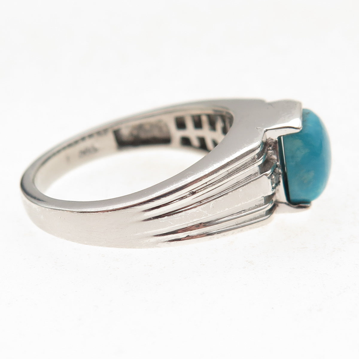 Chuck Clemency 925 Sterling Silver Real Diamond & Turquoise Ring Size 10.25