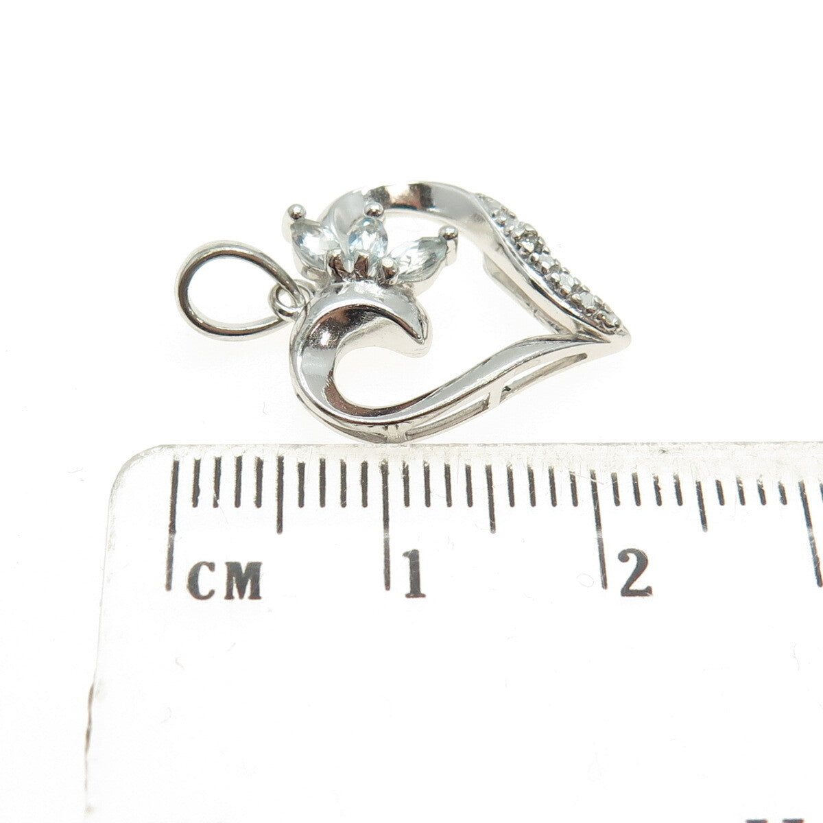 ROSS SIMONS 925 Sterling Silver Diamond Accent & Blue Topaz Heart Mini Pendant