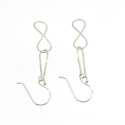 925 Sterling Silver Vintage Box Chain Infinity Drop Earrings