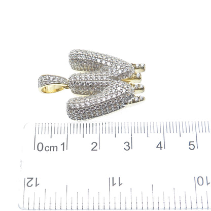 925 Sterling Silver Gold Plated Round-Cut Shaped C Z Letter W Sparkle Pendant