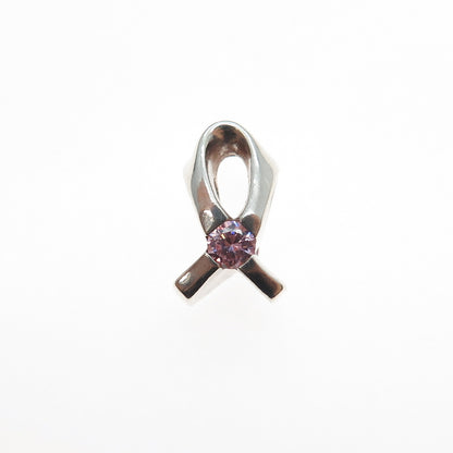 CHAMILIA 925 Sterling Silver Pink C Z Give Back Breast Cancer Slide Bead Charm