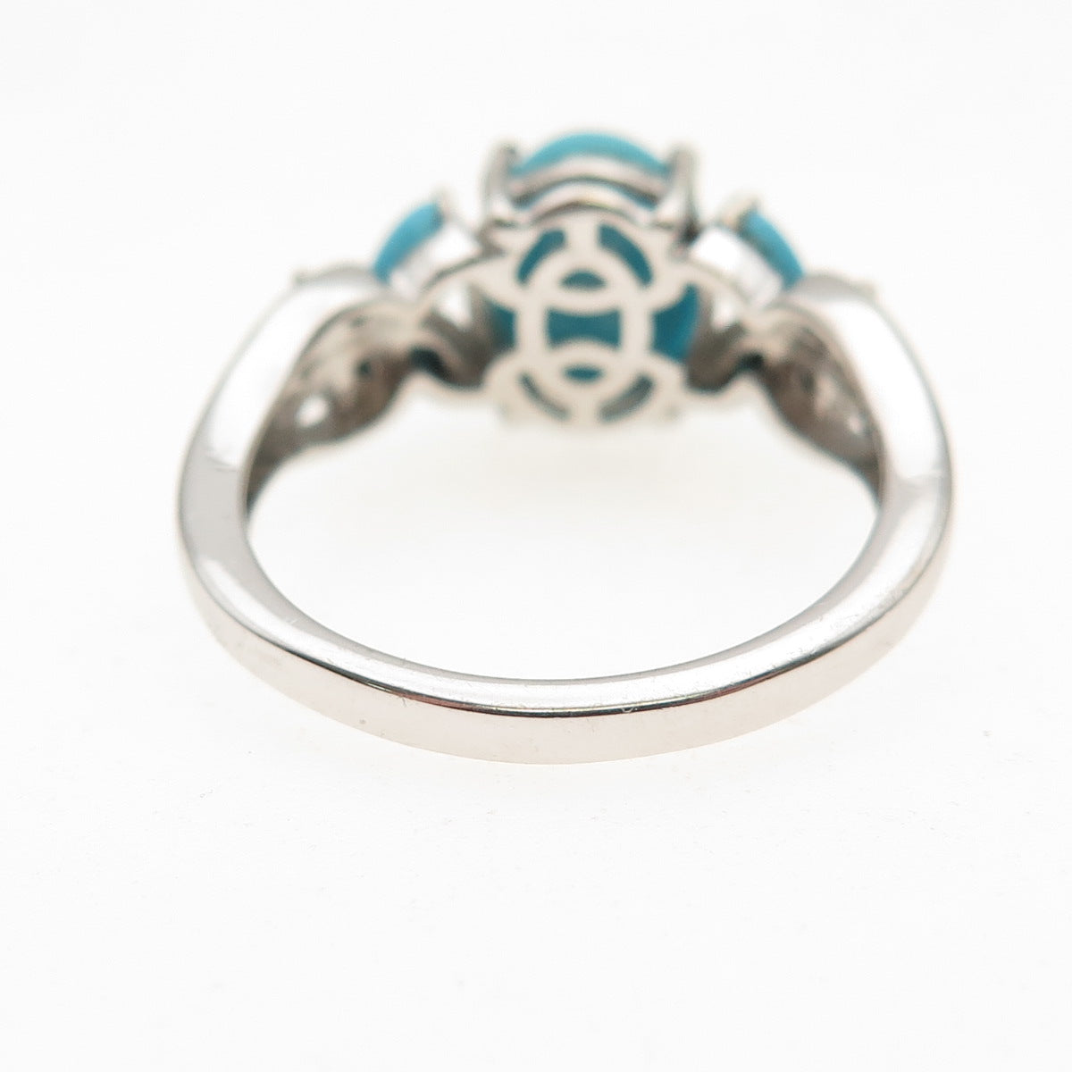 925 Sterling Silver Real Sleeping Beauty Turquoise & White Topaz Ring Size 8