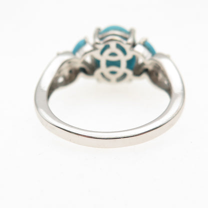 925 Sterling Silver Real Sleeping Beauty Turquoise & White Topaz Ring Size 8
