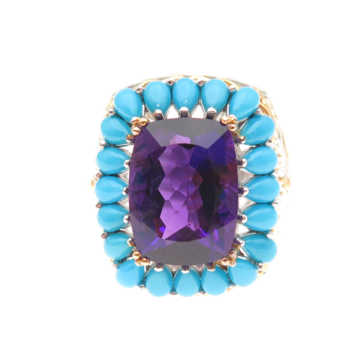Michael Valitutti Gems En Vogue 925 Sterling Amethyst & Turquoise Ring Size 8.25