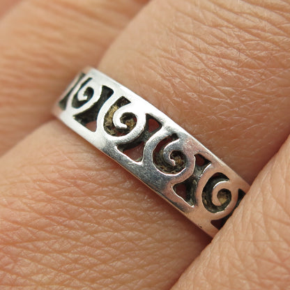 925 Sterling Silver Vintage Spiral All Around Band Ring Size 8.75