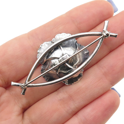 BEAU 925 Sterling Silver Antique Art Deco Flower Blossom Oxidized Pin Brooch