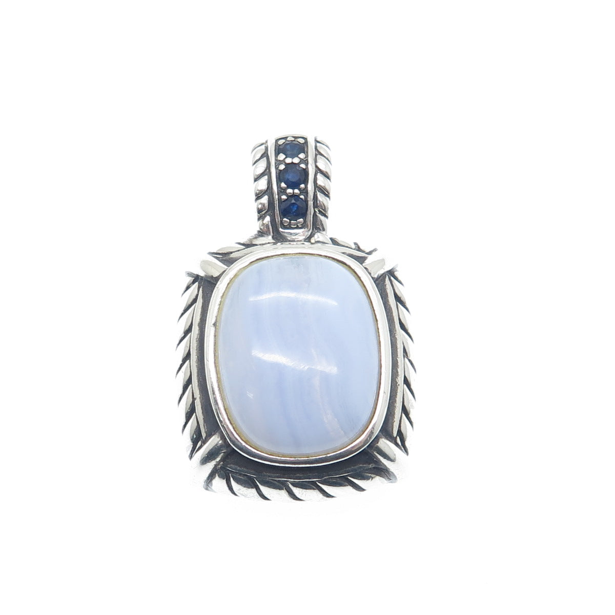 JUDITH RIPKA 925 Sterling Silver Vintage Real Blue Lace Agate & Sapphire Pendant
