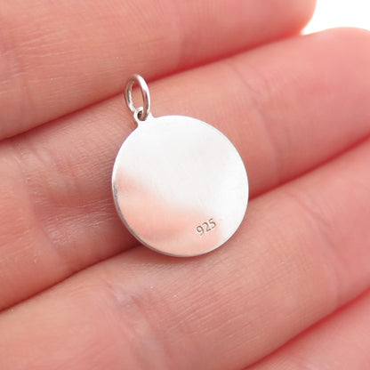 925 Sterling Silver Blue Enamel Leo Zodiac Round Tag Minimalist Charm Pendant