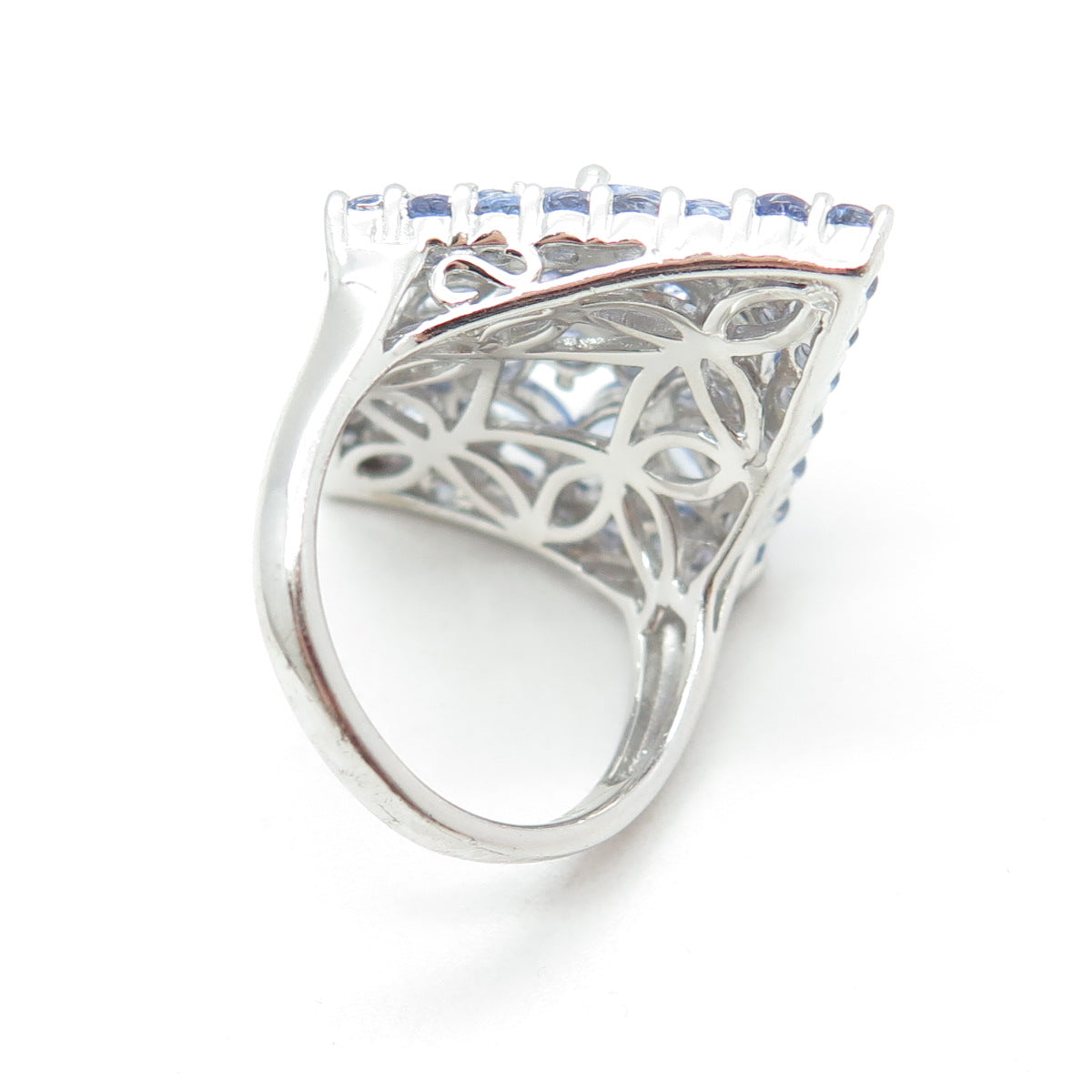 JS JOSEPH SCHMID 925 Sterling Silver Tanzanite Cluster Statement Ring Size 7.25