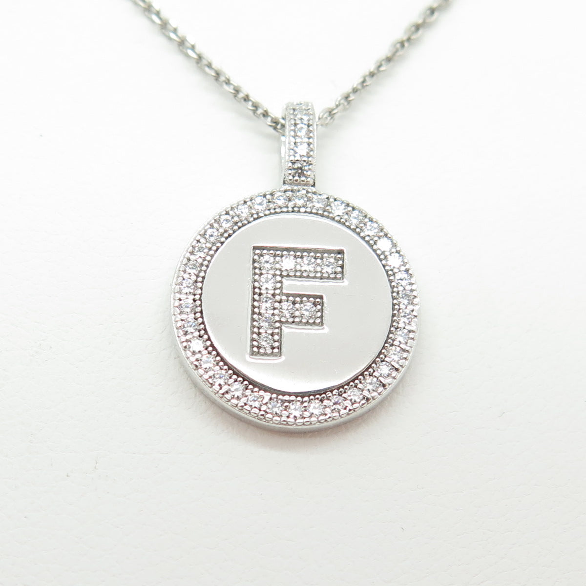 925 Sterling Silver C Z Letter "F" Initial Cable Chain Necklace 16"