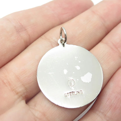 925 Sterling Silver Vintage "A Date To Remember" Heart Round Pendant