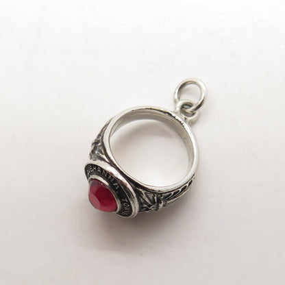 925 Sterling Silver Vintage Red Rhinestone "Susquehanna Township" Ring Pendant