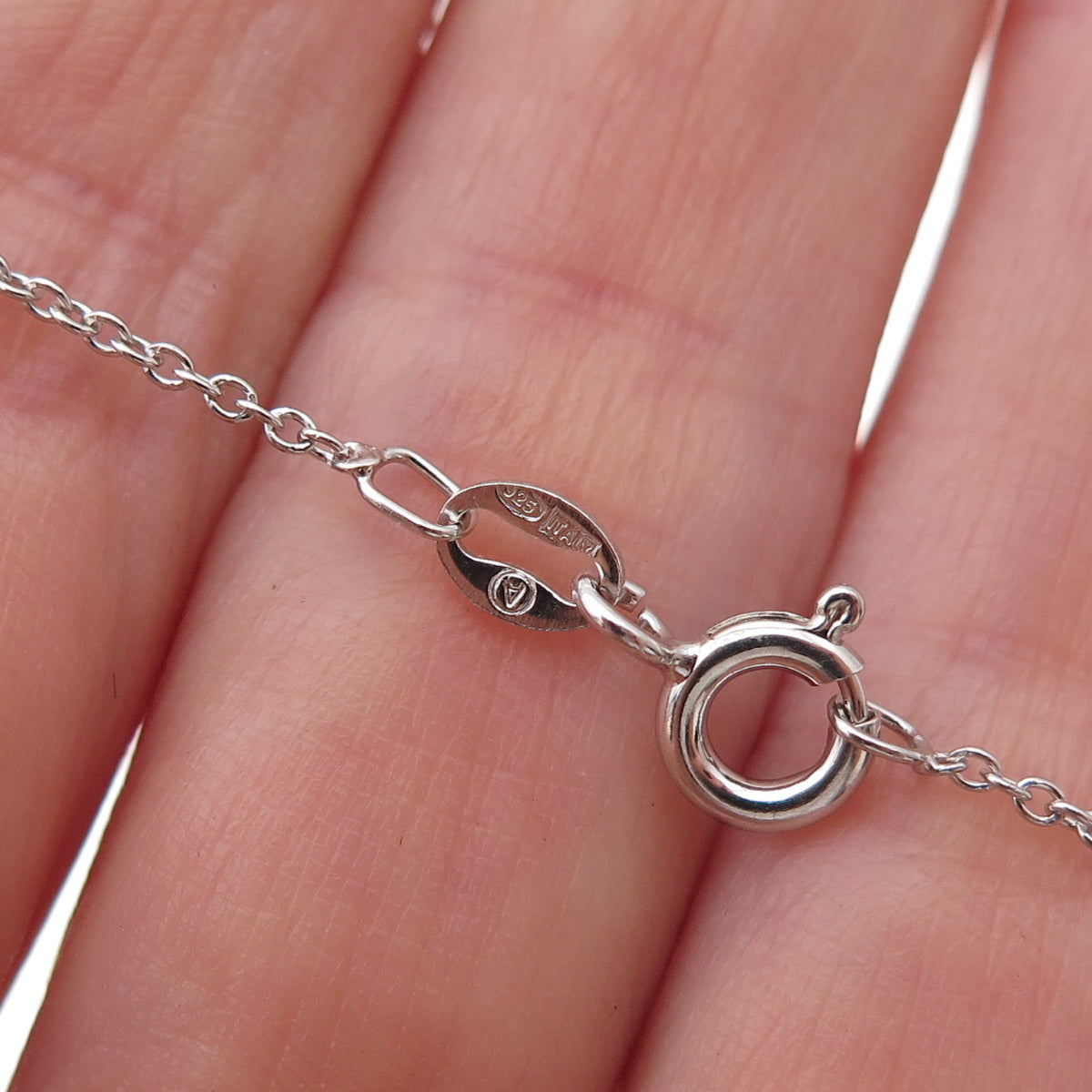 925 Sterling Silver Italy Real Round-Cut Diamond Cable Chain Necklace 18"