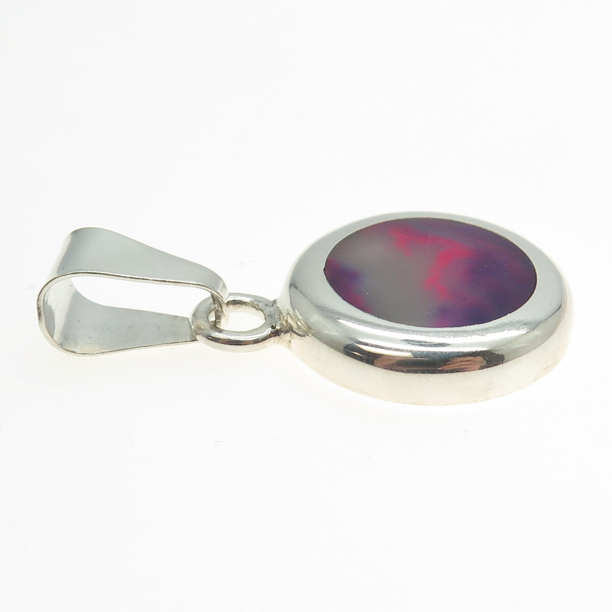 925 Sterling Silver Vintage Mexico Real Paint Agate Round Pendant
