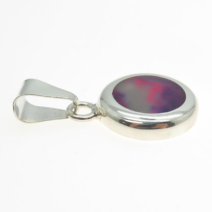925 Sterling Silver Vintage Mexico Real Paint Agate Round Pendant