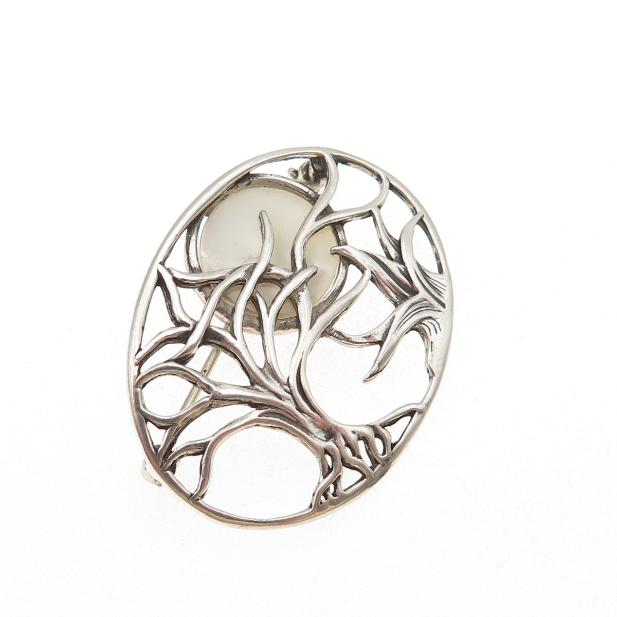 Jezlaine 925 Sterling Silver Vintage Real MOP Winter Moon Oxidized Pin Brooch