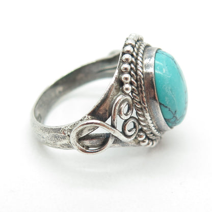 925 Sterling Silver Vintage Real Turquoise Swirl Ring Size 5.75