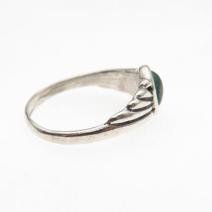 925 Sterling Silver Vintage Real Malachite Oxidized Ring Size 6