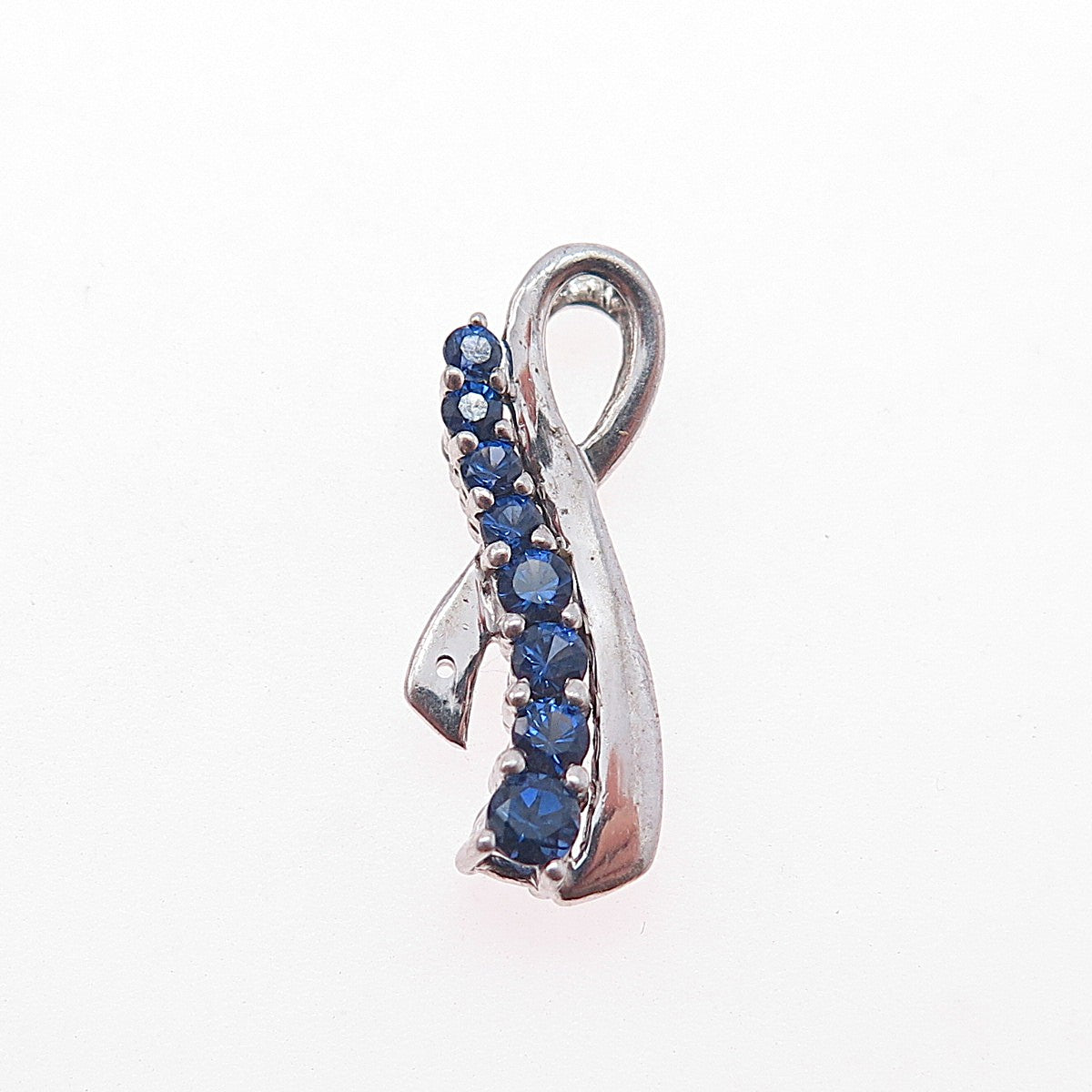 925 Sterling Real Topaz & Lab-Created Sapphire Dual Sided Ribbon Slide Pendant