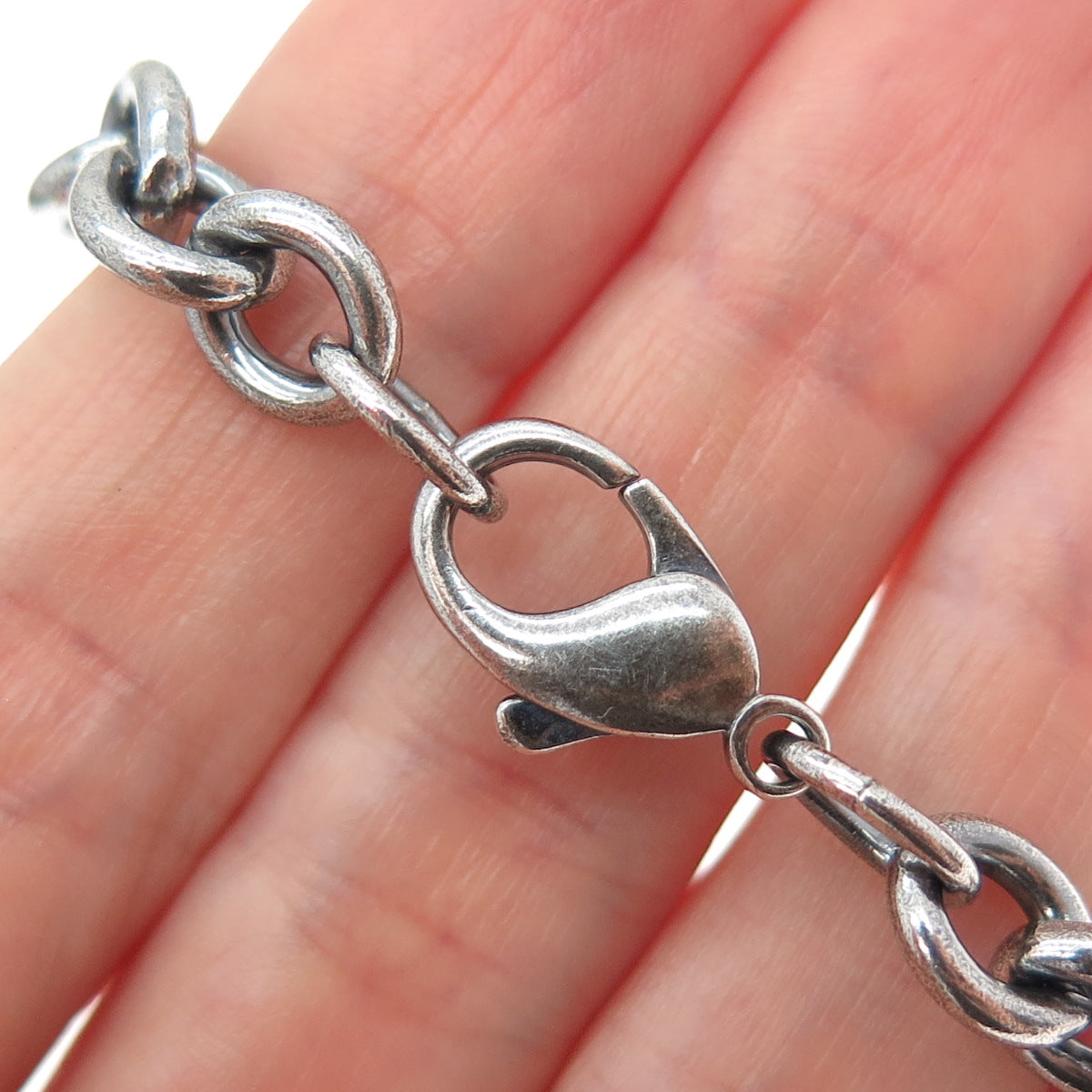 925 Sterling Silver Vintage Cable Link Oxidized Bracelet 7"