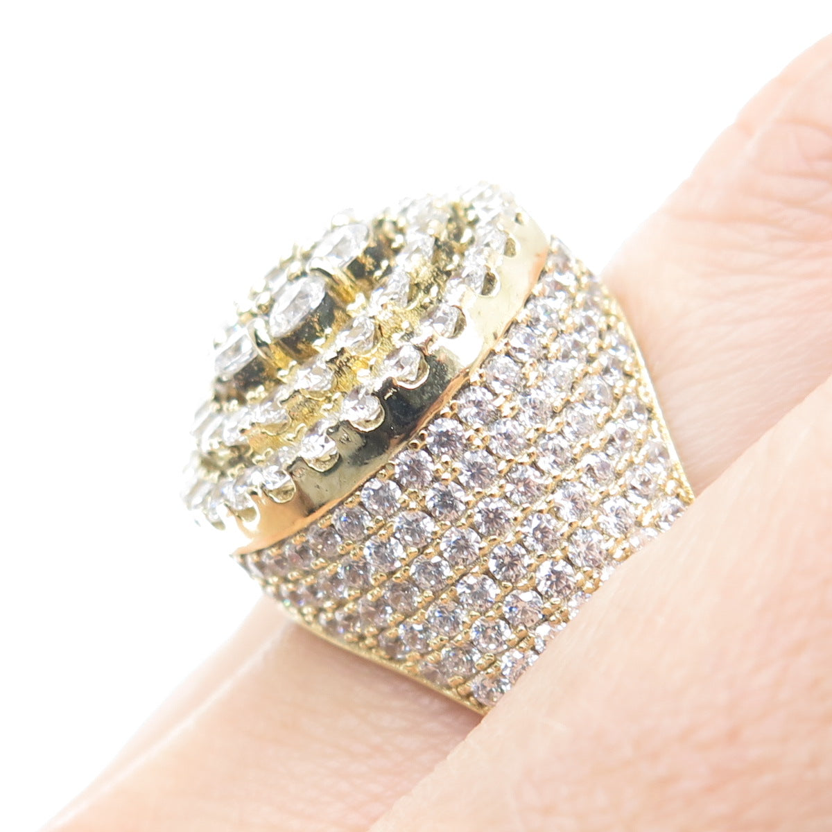 925 Sterling Silver Gold Plated Round-Cut Shaped C Z Domed Ring Size 12.5