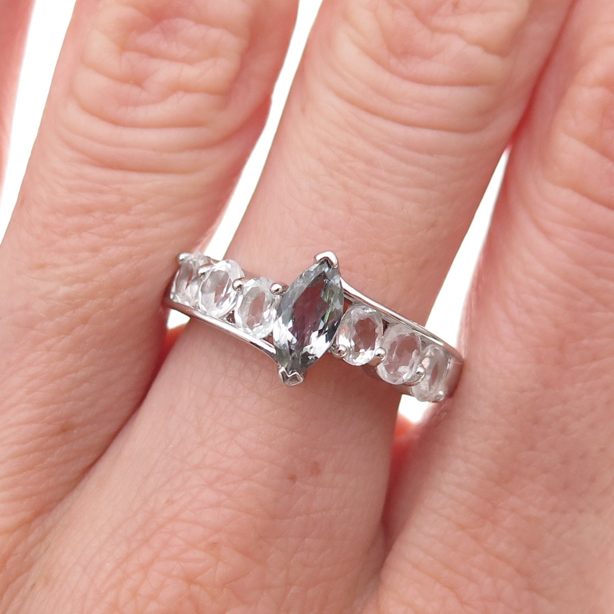 Chuck Clemency 925 Sterling Silver Real Iolite & White Topaz Ring Size 8