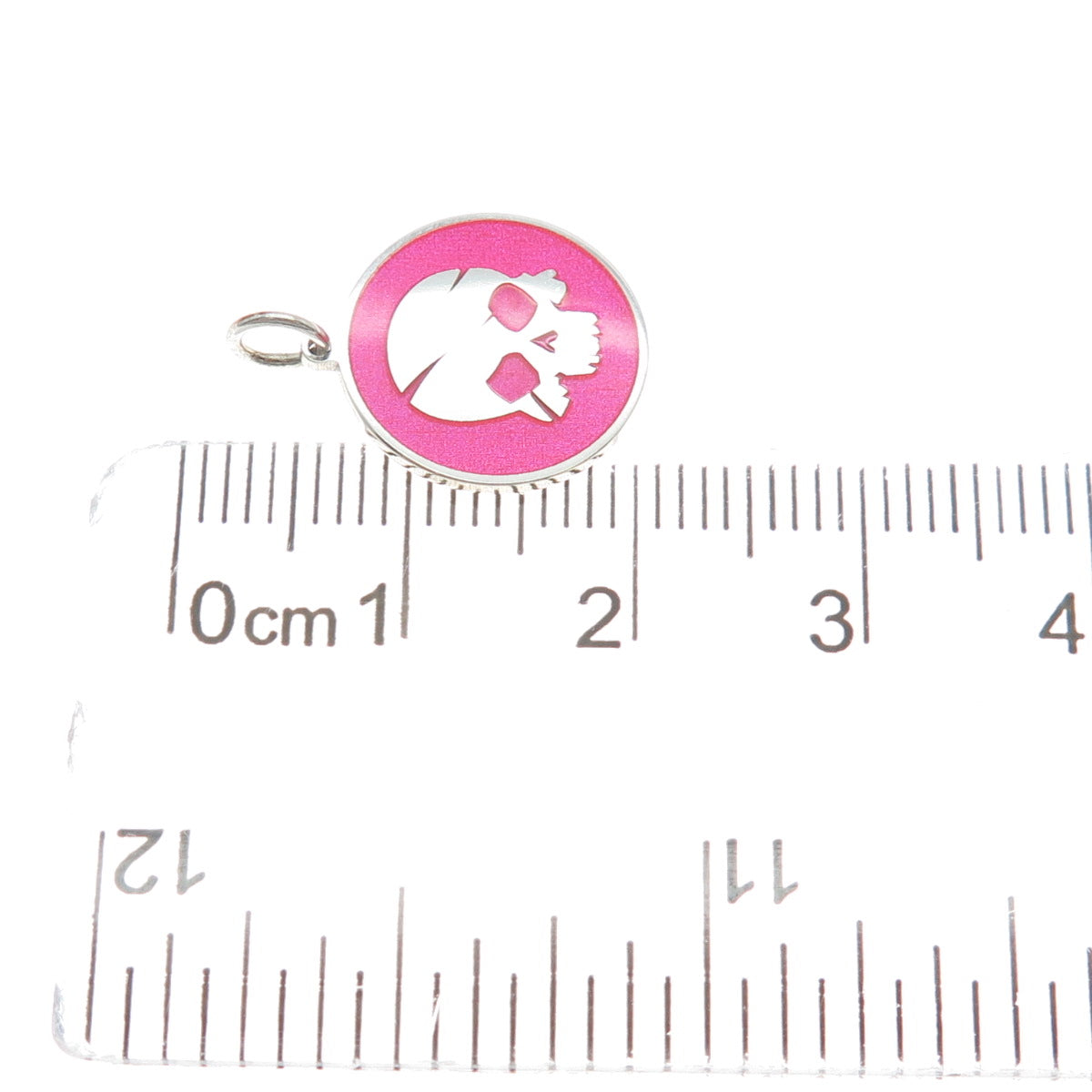 925 Sterling Silver Pink Enamel Pirate Skull Round Tag Minimalist Charm Pendant