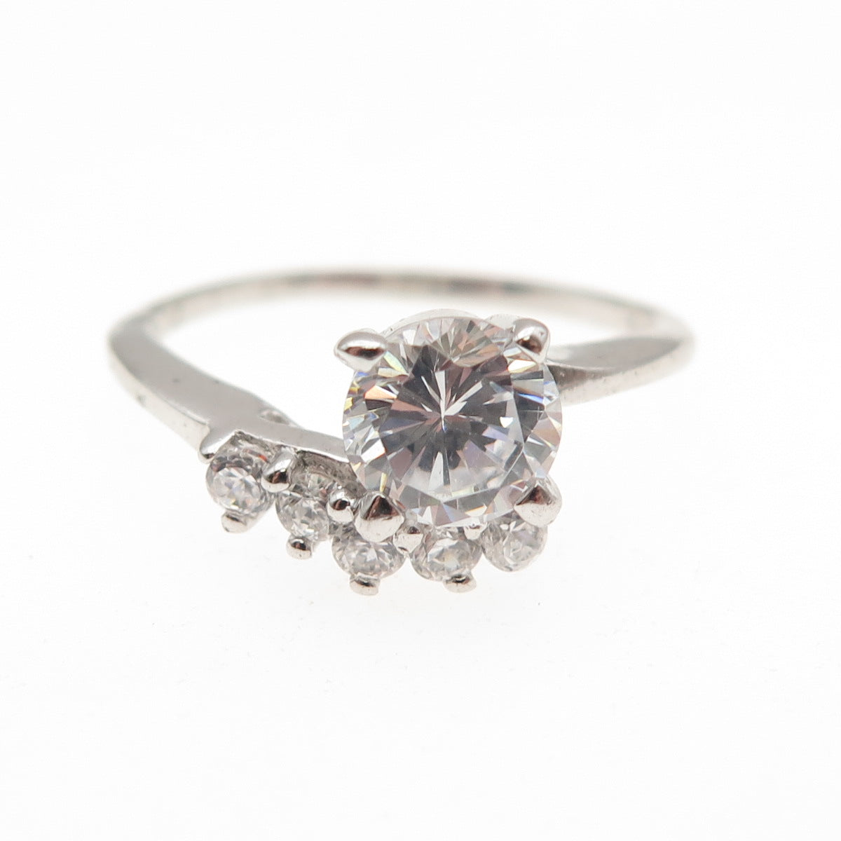 925 Sterling Silver Round-Cut C Z Bypass Engagement Ring Size 7.25