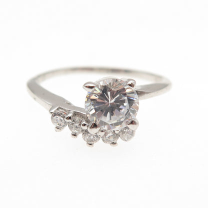 925 Sterling Silver Round-Cut C Z Bypass Engagement Ring Size 7.25