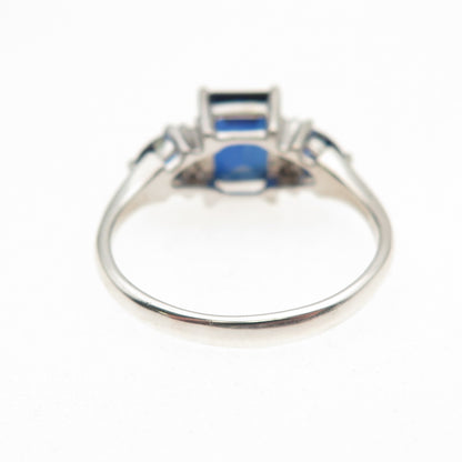 925 Sterling Silver Real Diamond & Lab-Created Sapphire Ring Size 8.25