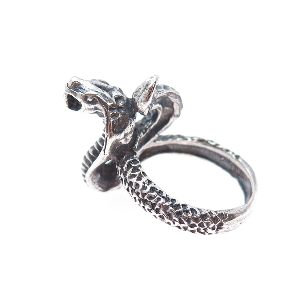 925 Sterling Silver Vintage Cobra Snake Oxidized Ring Size 7.5