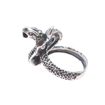 925 Sterling Silver Vintage Cobra Snake Oxidized Ring Size 7.5