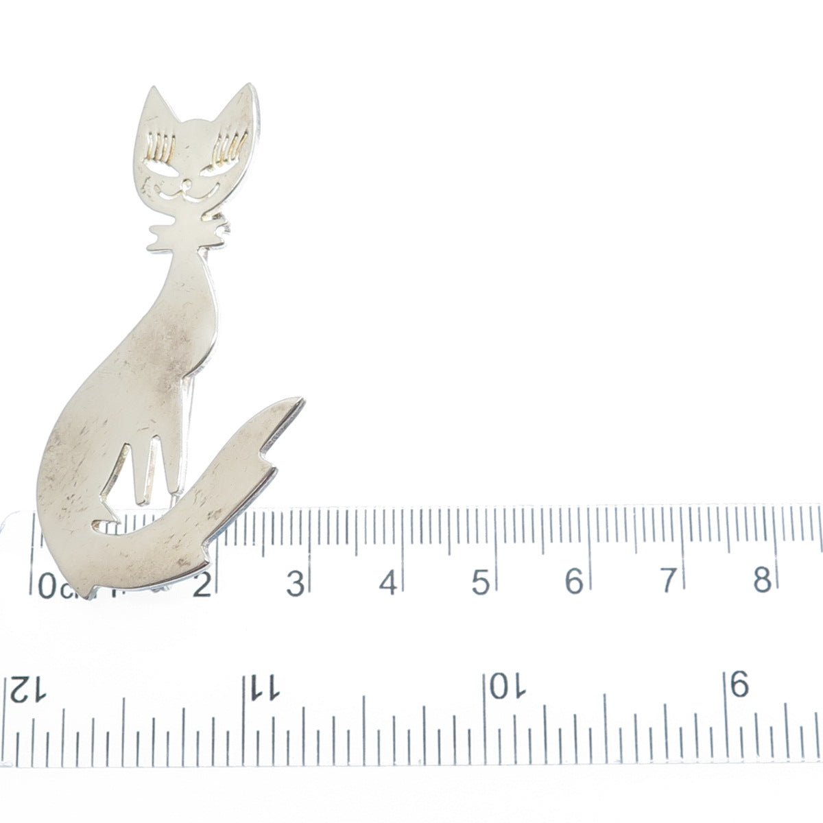 925 Sterling Silver Vintage Mexico Modernist Cat Pin Brooch