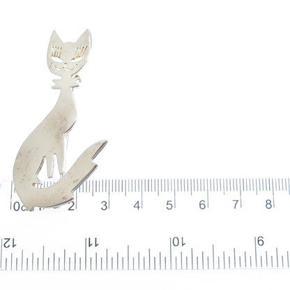 925 Sterling Silver Vintage Mexico Modernist Cat Pin Brooch
