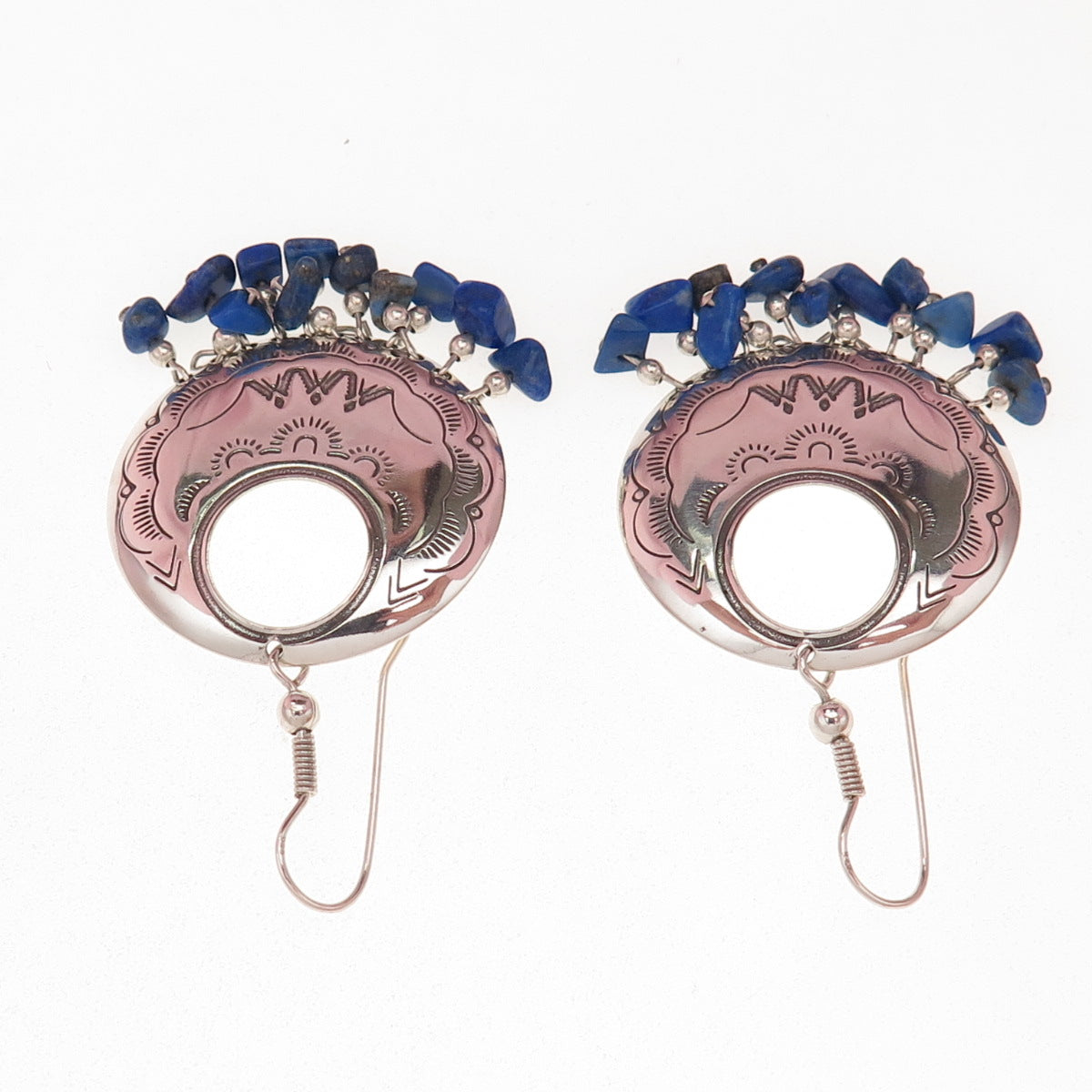 Carolyn Pollack Old Pawn Sterling Silver Vintage Lapis Crescent Dangle Earrings