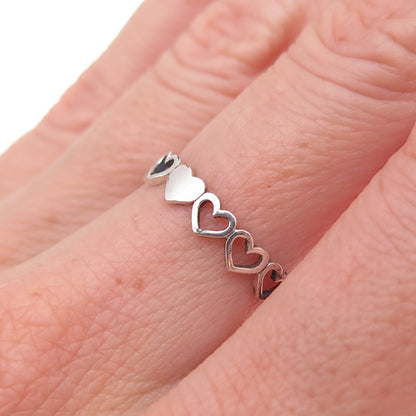 Ste Bee 925 Sterling Silver Vintage Heart All Around Oxidized Band Ring Size 6.5