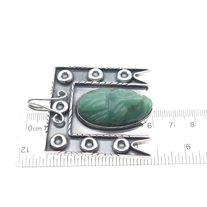 925 Sterling Silver Vintage Mexico Real Jade Aztec God Oxidized Pendant