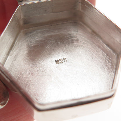 925 Sterling Silver Vintage Hexagon Pill / Snuff Box Charm Pendant