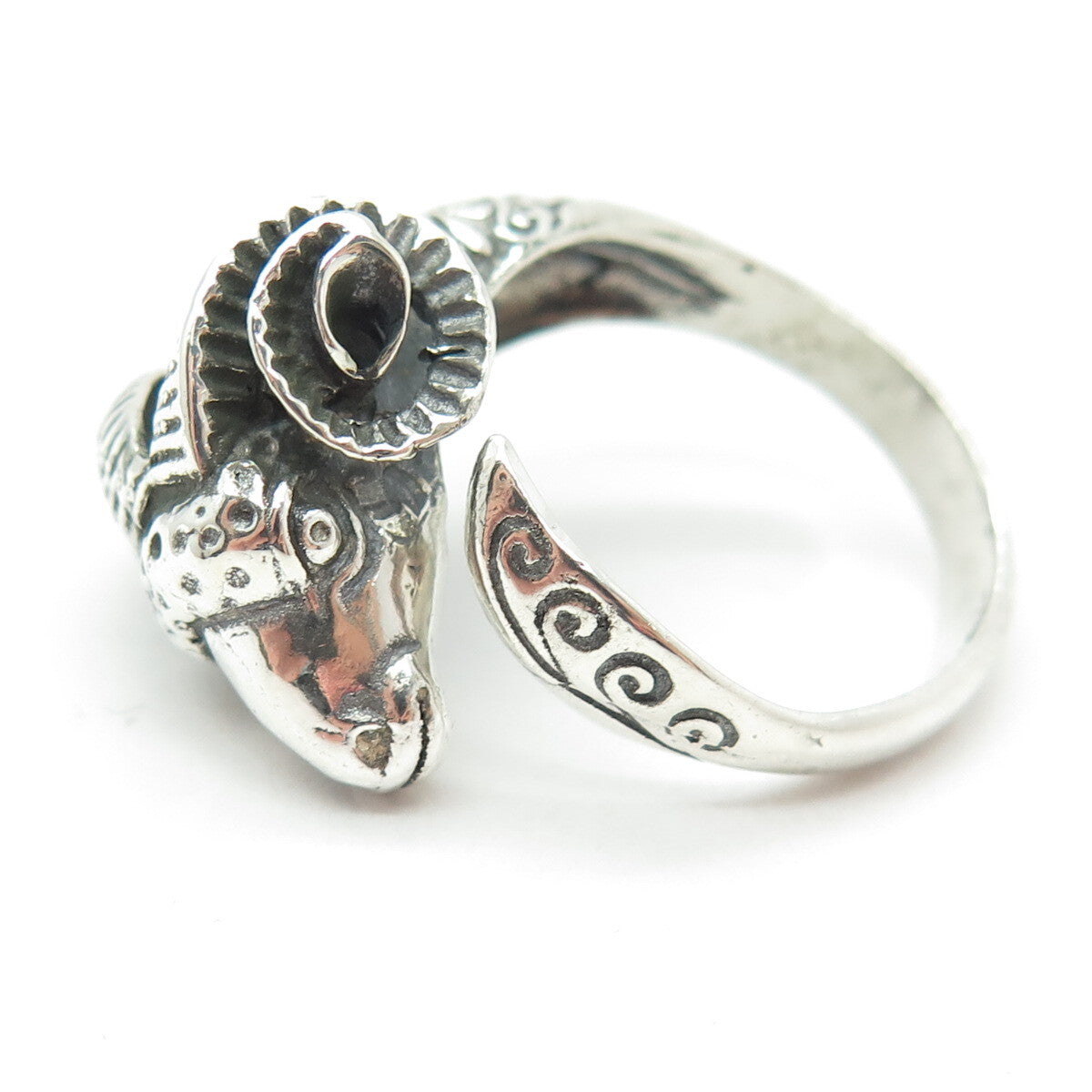925 Sterling Silver Vintage Aries Zodiac Sign Oxidized Adjustable Ring Size 9.25