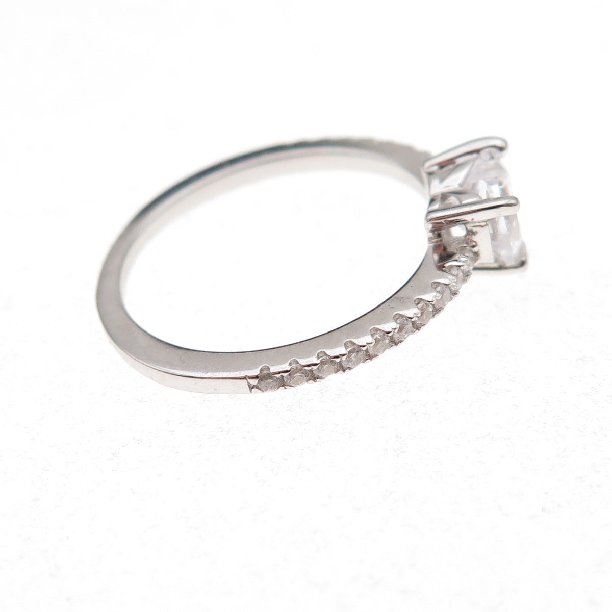 925 Sterling Silver Heart & Round-Cut C Z Promise Ring Size 6