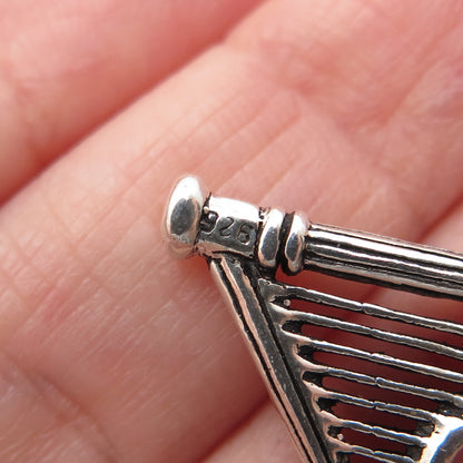 925 Sterling Silver Vintage Harp Oxidized Minimalist Charm Pendant